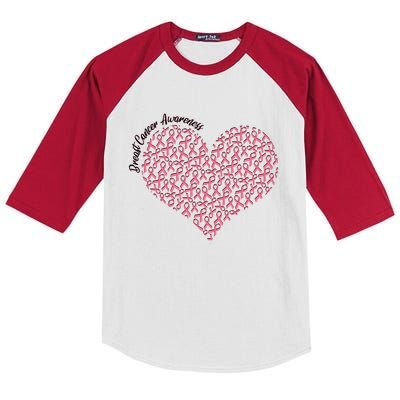 Cute Breast Cancer Awareness Ribbon Pattern Heart Kids Colorblock Raglan Jersey