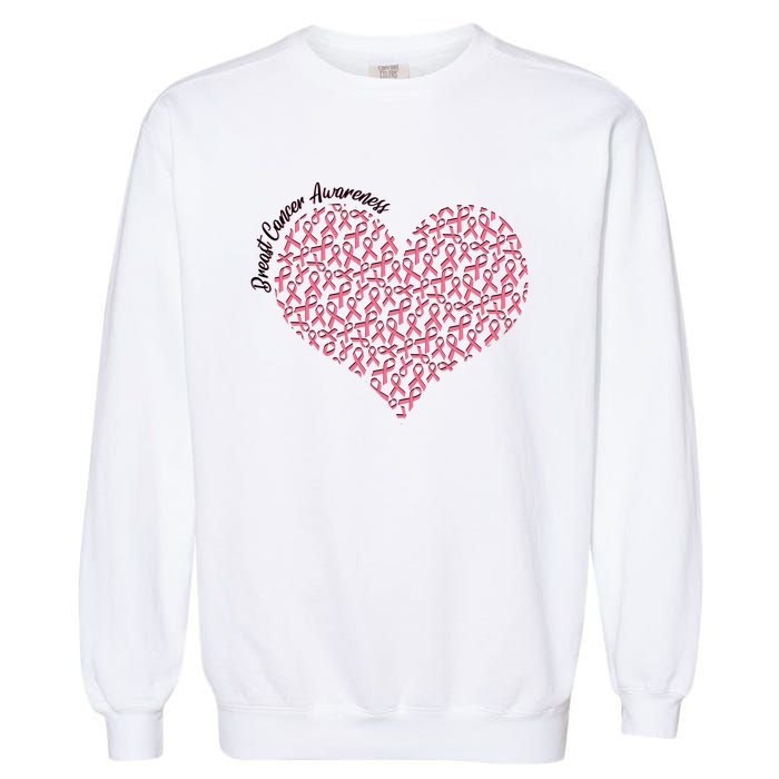 Cute Breast Cancer Awareness Ribbon Pattern Heart Garment-Dyed Sweatshirt