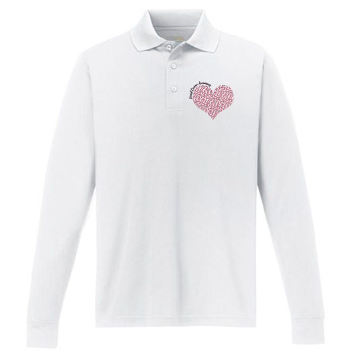 Cute Breast Cancer Awareness Ribbon Pattern Heart Performance Long Sleeve Polo