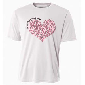 Cute Breast Cancer Awareness Ribbon Pattern Heart Cooling Performance Crew T-Shirt