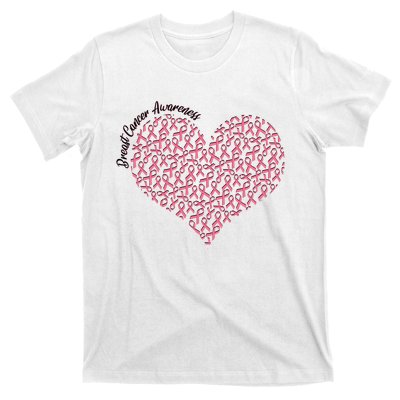 Cute Breast Cancer Awareness Ribbon Pattern Heart T-Shirt