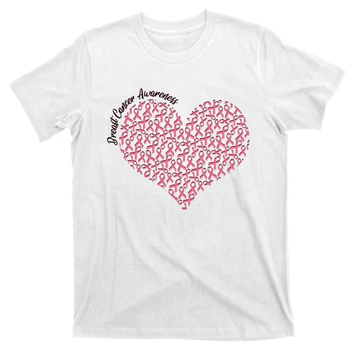 Cute Breast Cancer Awareness Ribbon Pattern Heart T-Shirt