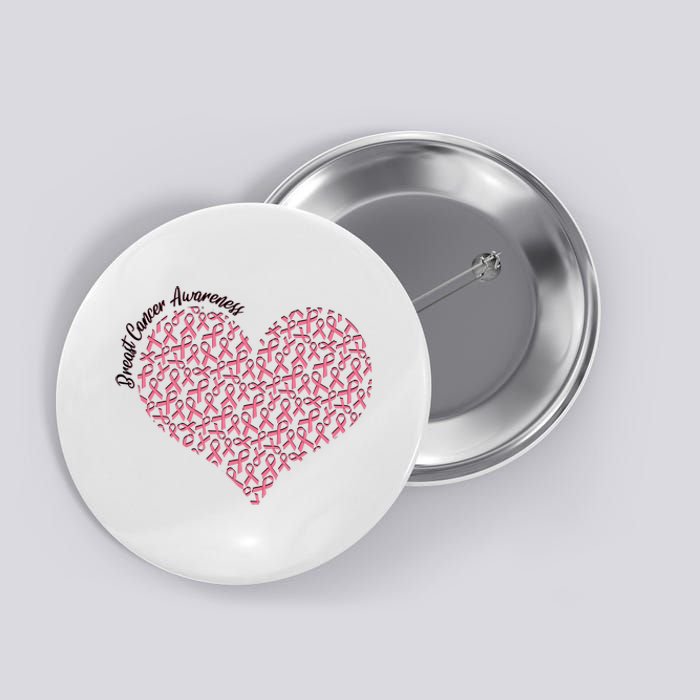 Cute Breast Cancer Awareness Ribbon Pattern Heart Button