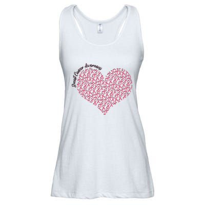 Cute Breast Cancer Awareness Ribbon Pattern Heart Ladies Essential Flowy Tank