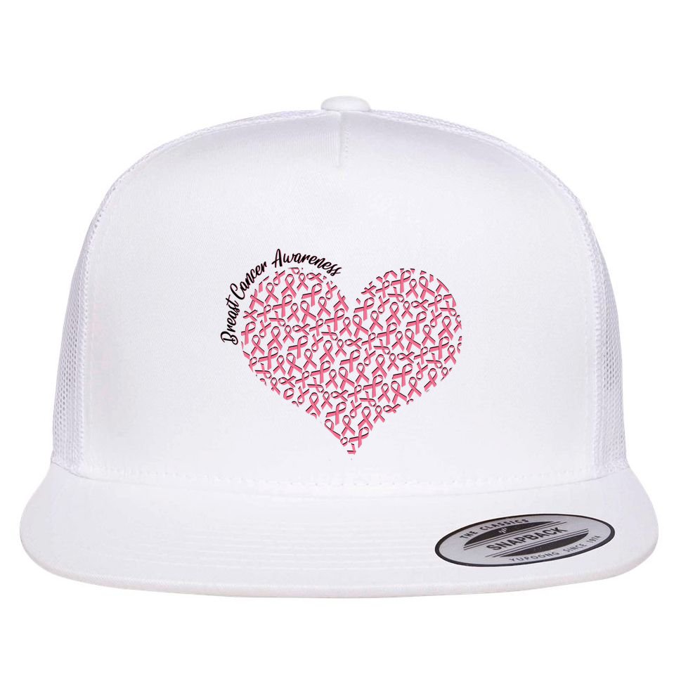 Cute Breast Cancer Awareness Ribbon Pattern Heart Flat Bill Trucker Hat