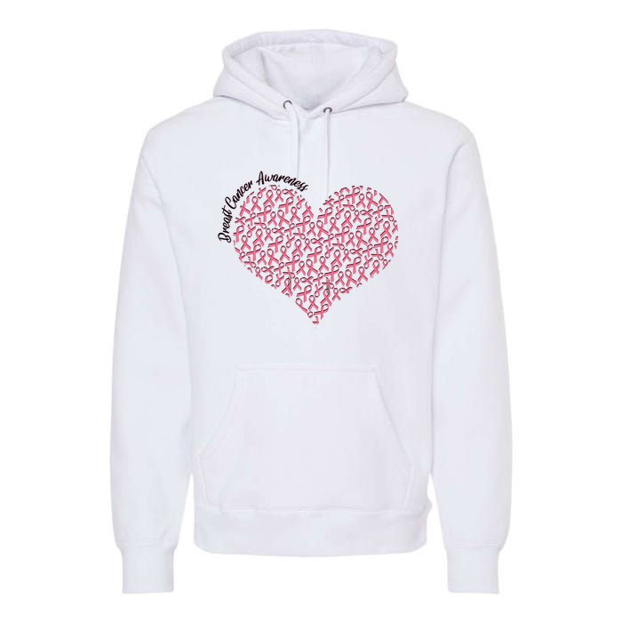 Cute Breast Cancer Awareness Ribbon Pattern Heart Premium Hoodie