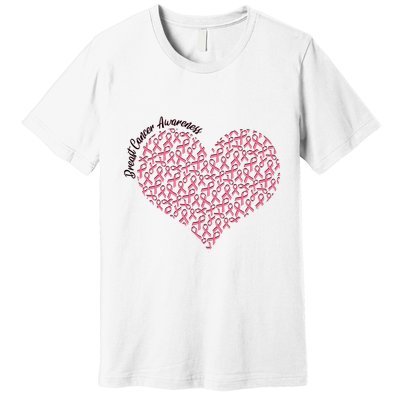 Cute Breast Cancer Awareness Ribbon Pattern Heart Premium T-Shirt