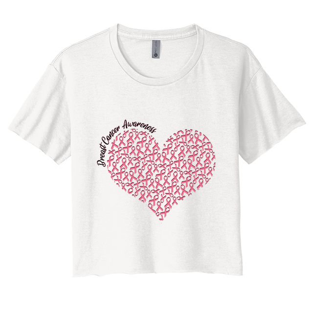 Cute Breast Cancer Awareness Ribbon Pattern Heart Crop Top