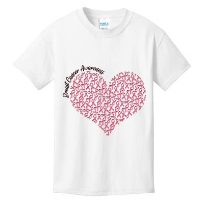 Cute Breast Cancer Awareness Ribbon Pattern Heart Kids T-Shirt
