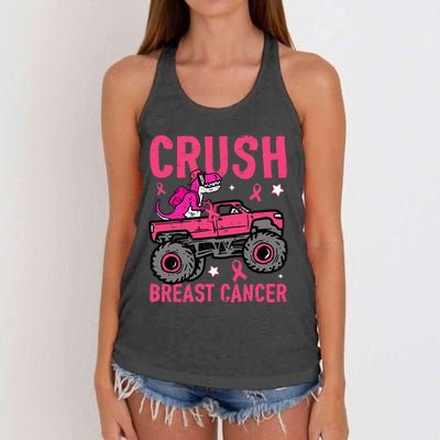 Crush Breast Cancer Awareness Monster Truck Women's Knotted Racerback Tank