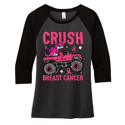 Crush Breast Cancer Awareness Monster Truck Women's Tri-Blend 3/4-Sleeve Raglan Shirt