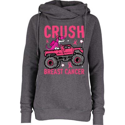 Crush Breast Cancer Awareness Monster Truck Womens Funnel Neck Pullover Hood