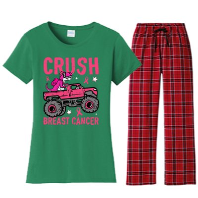 Crush Breast Cancer Awareness Monster Truck Women's Flannel Pajama Set