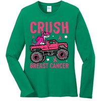 Crush Breast Cancer Awareness Monster Truck Ladies Long Sleeve Shirt