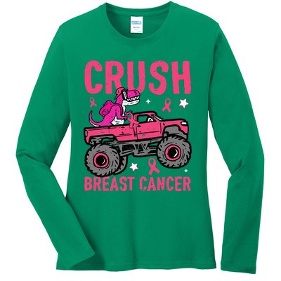 Crush Breast Cancer Awareness Monster Truck Ladies Long Sleeve Shirt