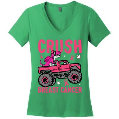 Crush Breast Cancer Awareness Monster Truck Women's V-Neck T-Shirt