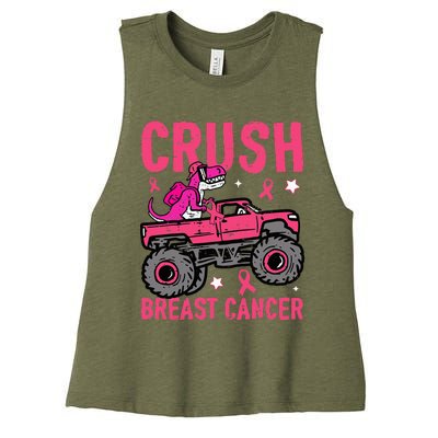 Crush Breast Cancer Awareness Monster Truck Women's Racerback Cropped Tank