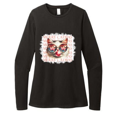 Cute Black Cat Funny Meowy Christmas Light Xmas Holiday Womens CVC Long Sleeve Shirt