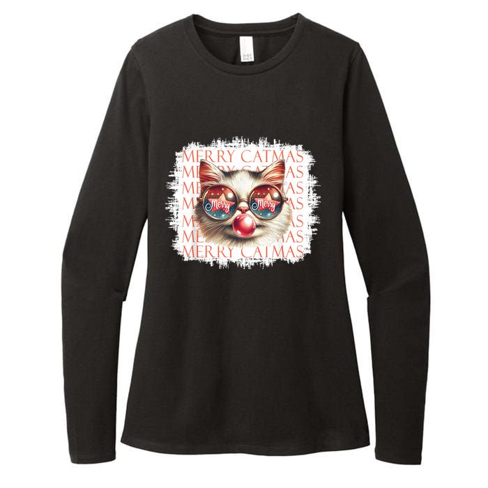 Cute Black Cat Funny Meowy Christmas Light Xmas Holiday Womens CVC Long Sleeve Shirt