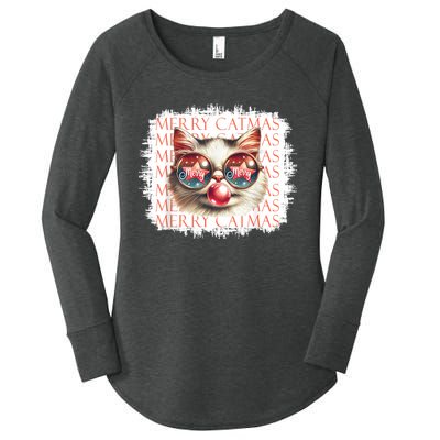 Cute Black Cat Funny Meowy Christmas Light Xmas Holiday Women's Perfect Tri Tunic Long Sleeve Shirt