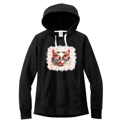 Cute Black Cat Funny Meowy Christmas Light Xmas Holiday Women's Fleece Hoodie