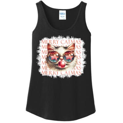 Cute Black Cat Funny Meowy Christmas Light Xmas Holiday Ladies Essential Tank