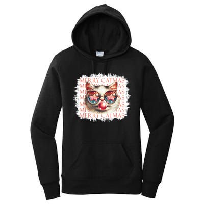 Cute Black Cat Funny Meowy Christmas Light Xmas Holiday Women's Pullover Hoodie