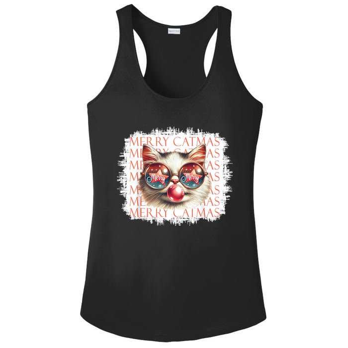 Cute Black Cat Funny Meowy Christmas Light Xmas Holiday Ladies PosiCharge Competitor Racerback Tank