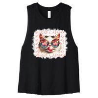 Cute Black Cat Funny Meowy Christmas Light Xmas Holiday Women's Racerback Cropped Tank