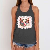 Cute Black Cat Funny Meowy Christmas Light Xmas Holiday Women's Knotted Racerback Tank