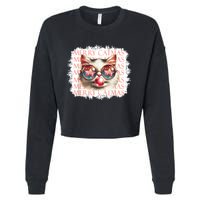 Cute Black Cat Funny Meowy Christmas Light Xmas Holiday Cropped Pullover Crew