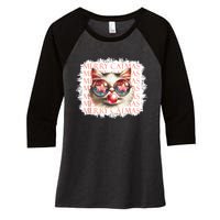 Cute Black Cat Funny Meowy Christmas Light Xmas Holiday Women's Tri-Blend 3/4-Sleeve Raglan Shirt