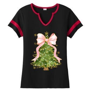 Coquette Bow Christmas Tree Xmas Holiday Girly Outfit Women Ladies Halftime Notch Neck Tee