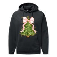 Coquette Bow Christmas Tree Xmas Holiday Girly Outfit Women Performance Fleece Hoodie