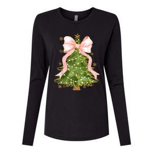 Coquette Bow Christmas Tree Xmas Holiday Girly Outfit Women Womens Cotton Relaxed Long Sleeve T-Shirt