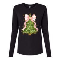 Coquette Bow Christmas Tree Xmas Holiday Girly Outfit Women Womens Cotton Relaxed Long Sleeve T-Shirt