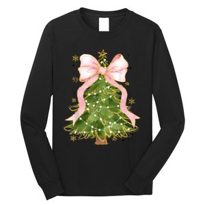 Coquette Bow Christmas Tree Xmas Holiday Girly Outfit Women Long Sleeve Shirt