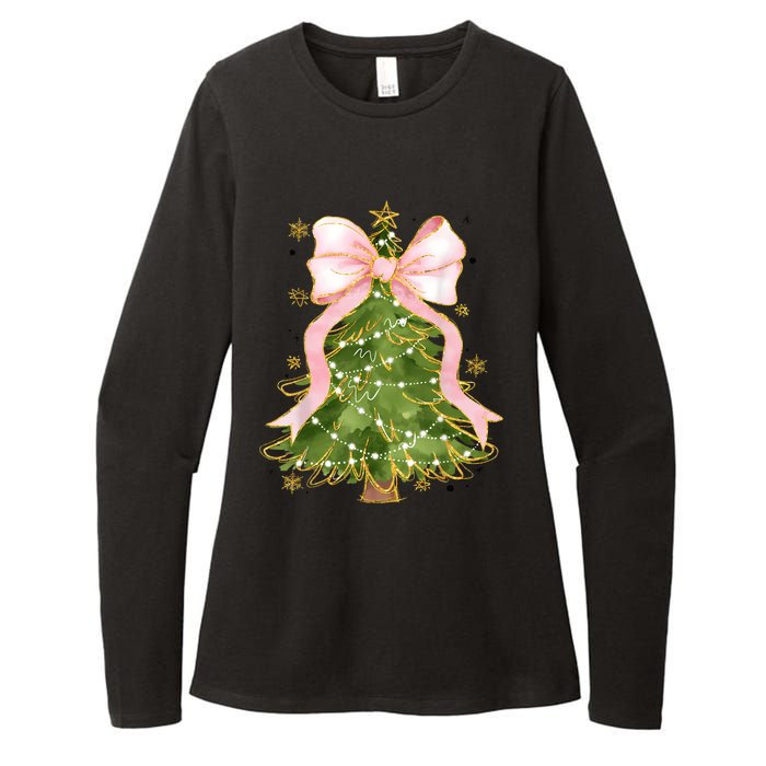 Coquette Bow Christmas Tree Xmas Holiday Girly Outfit Women Womens CVC Long Sleeve Shirt