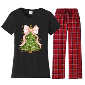 Coquette Bow Christmas Tree Xmas Holiday Girly Outfit Women Women's Flannel Pajama Set