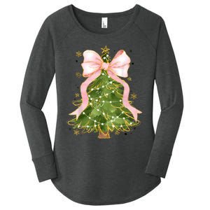 Coquette Bow Christmas Tree Xmas Holiday Girly Outfit Women Women's Perfect Tri Tunic Long Sleeve Shirt