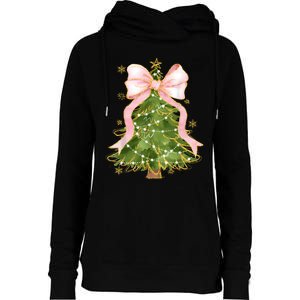 Coquette Bow Christmas Tree Xmas Holiday Girly Outfit Women Womens Funnel Neck Pullover Hood