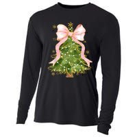 Coquette Bow Christmas Tree Xmas Holiday Girly Outfit Women Cooling Performance Long Sleeve Crew