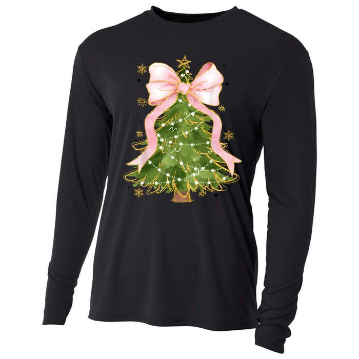 Coquette Bow Christmas Tree Xmas Holiday Girly Outfit Women Cooling Performance Long Sleeve Crew