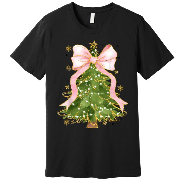 Coquette Bow Christmas Tree Xmas Holiday Girly Outfit Women Premium T-Shirt