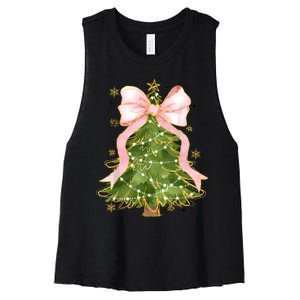 Coquette Bow Christmas Tree Xmas Holiday Girly Outfit Women Women's Racerback Cropped Tank