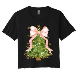 Coquette Bow Christmas Tree Xmas Holiday Girly Outfit Women Women's Crop Top Tee