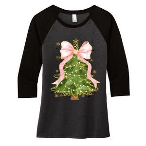 Coquette Bow Christmas Tree Xmas Holiday Girly Outfit Women Women's Tri-Blend 3/4-Sleeve Raglan Shirt