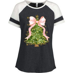 Coquette Bow Christmas Tree Xmas Holiday Girly Outfit Women Enza Ladies Jersey Colorblock Tee