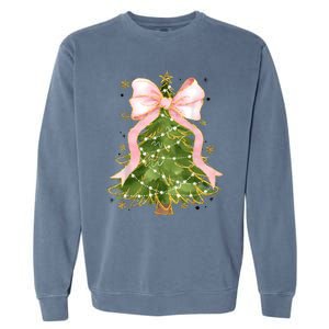 Coquette Bow Christmas Tree Xmas Holiday Girly Outfit Women Garment-Dyed Sweatshirt