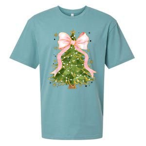 Coquette Bow Christmas Tree Xmas Holiday Girly Outfit Women Sueded Cloud Jersey T-Shirt